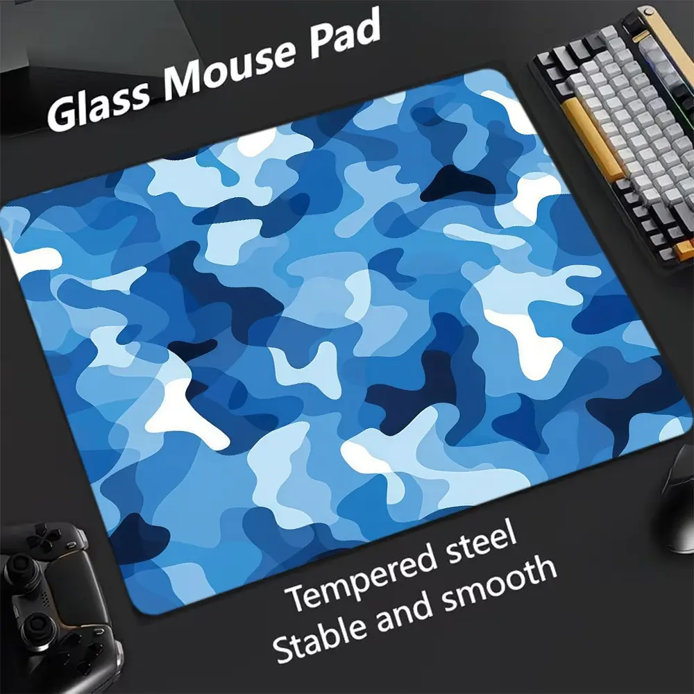 Camouflage Pattern Glass Mouse Pad, Ultra-Smooth Tempered Glass, Large Size Gaming Mouse Pad, Ideal for Esports and Office Use