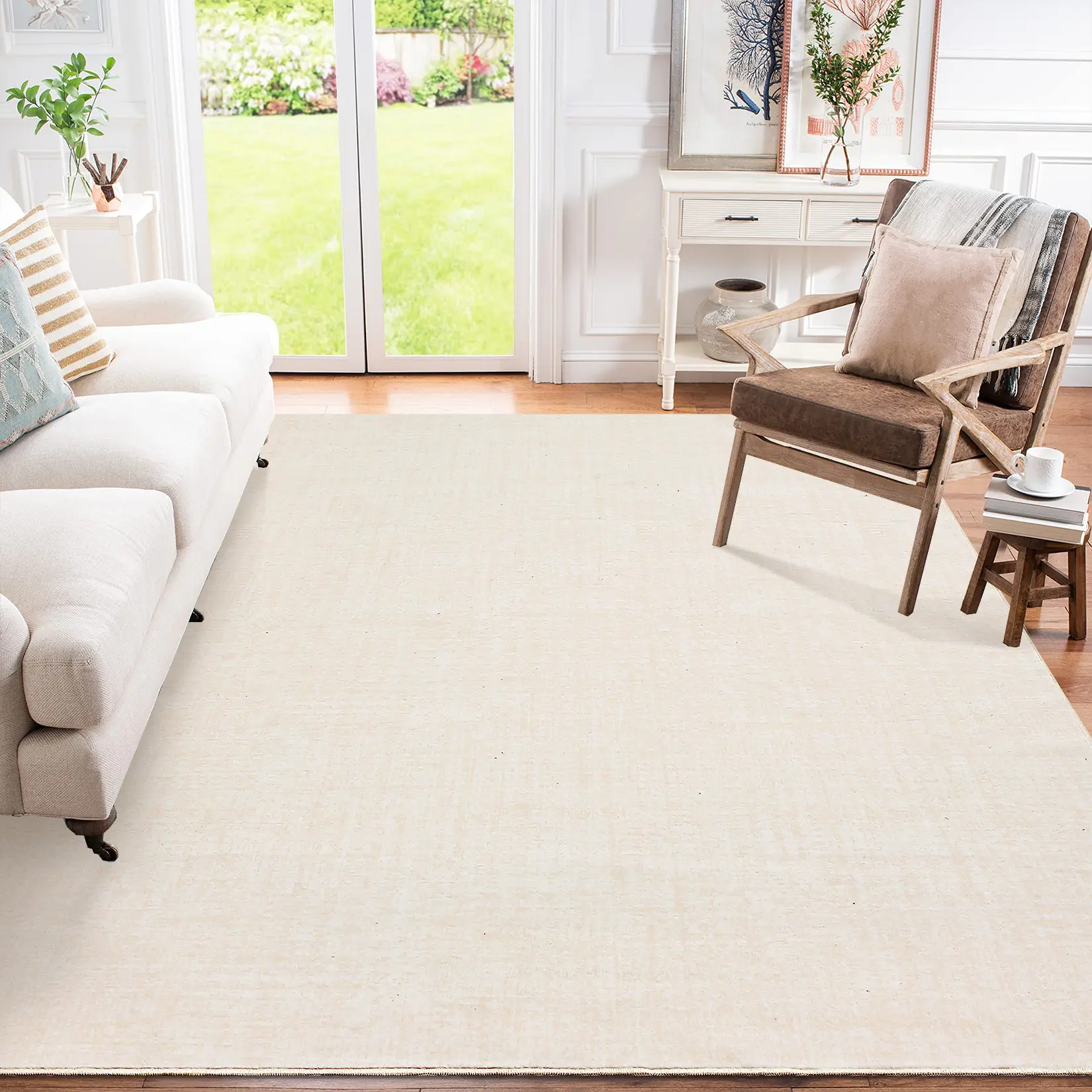Machine Washable Solid Textured Minimalist Area Rug for Living Room, Modern Low Pile Non-Shedding Indoor Decor Carpet, Soft Ultra Thin Non Slip Bedroom Rugs for Home Decor