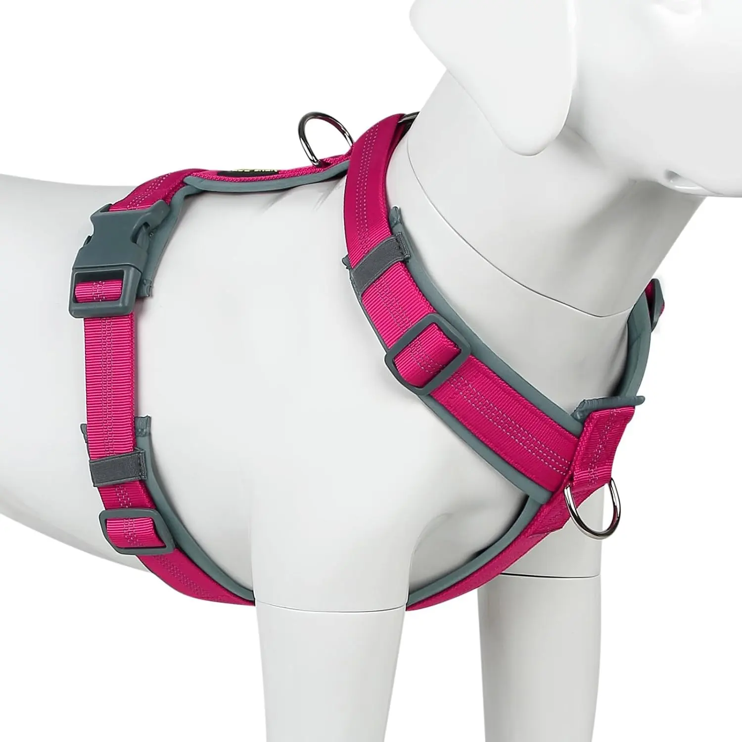 Reflective Tape Dog Harness, Adjustable Nylon Pet Harness with Soft Padding, Front Clip, Heavy-Duty for Training & Walking, Hot Pink, Size M (Small-Medium-Large Dogs)