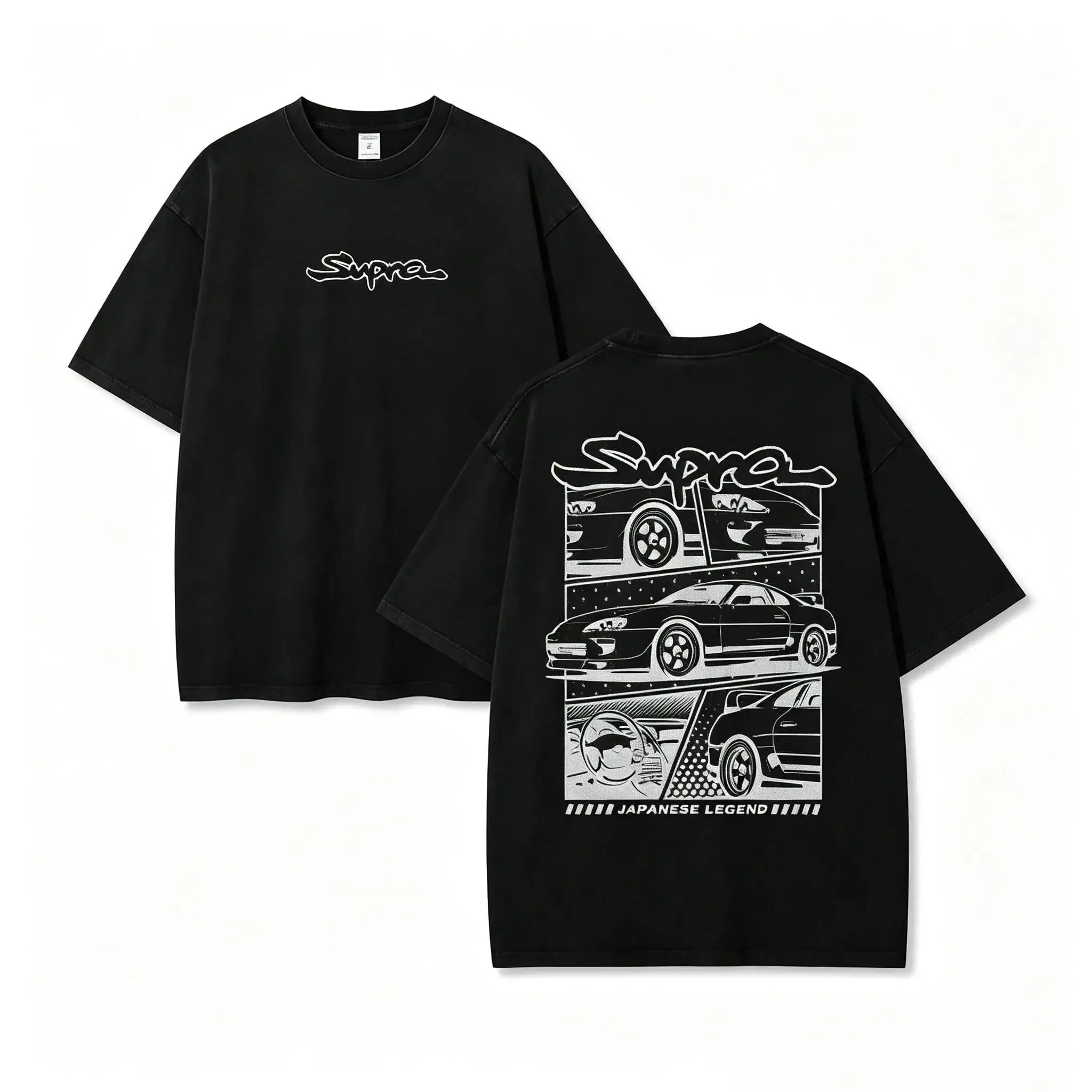 Men's Oversized Loose-Fit Retro Cotton Round Neck Short-Sleeve Casual Tshirt Shirt - Japanese Legend Supra 90s-Inspired Fun Graphic Print, Premium Fabric, Streetwear Clothing, Good Graphic Tees for Everyday,Vacation, Men's T Shirts