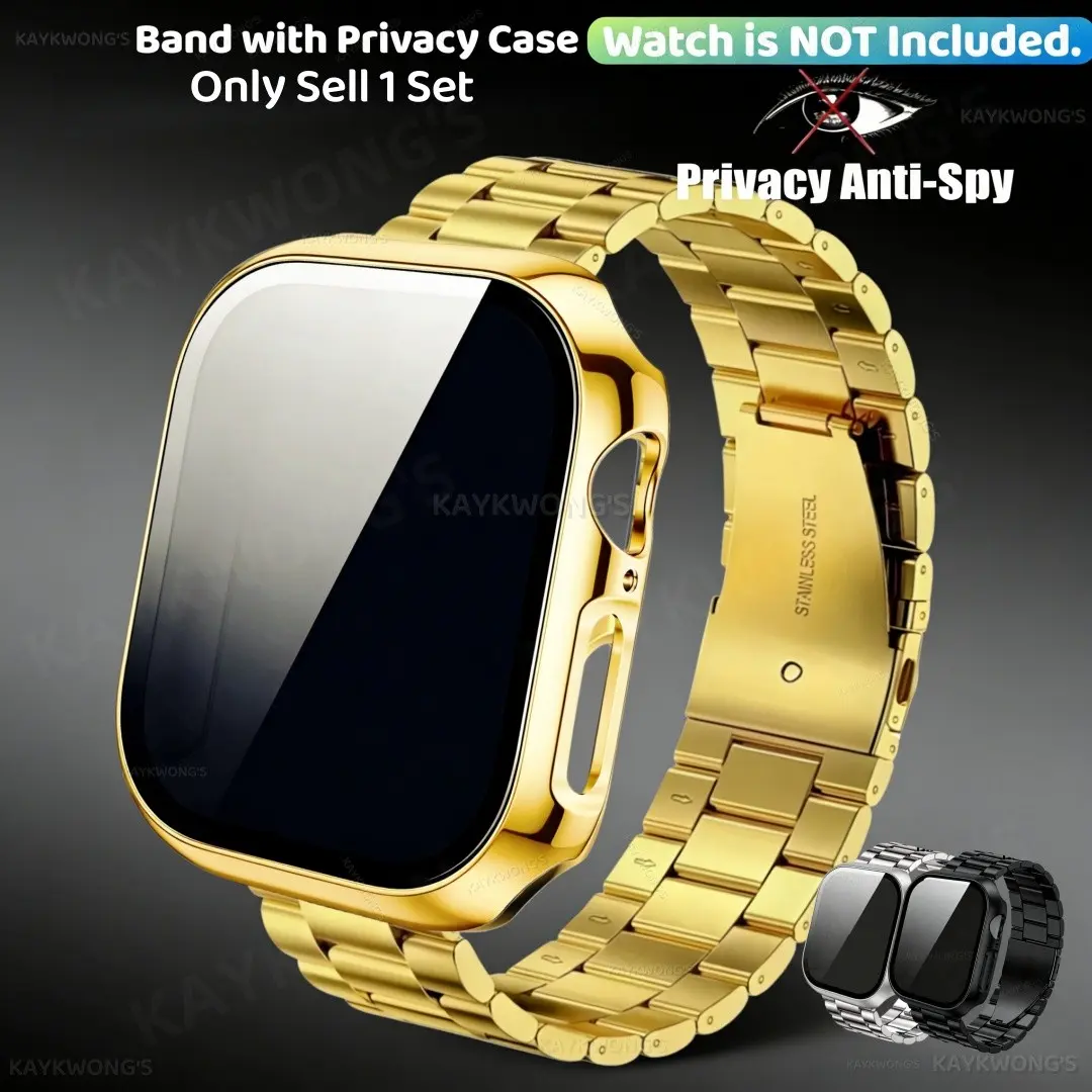 KAYKWONG'S 1 Set of Business Style Stainless Steel Watch Band, Smartwatch Strap and Privacy Protection Watch Case, Accessories, Anti-Scratch, Anti-peeping, for Iwatch 11/10/9/8/7/6/5/4/3, Compatible with 49mm/46mm/45mm/44mm/42mm/41mm/40mm, Gift Choice