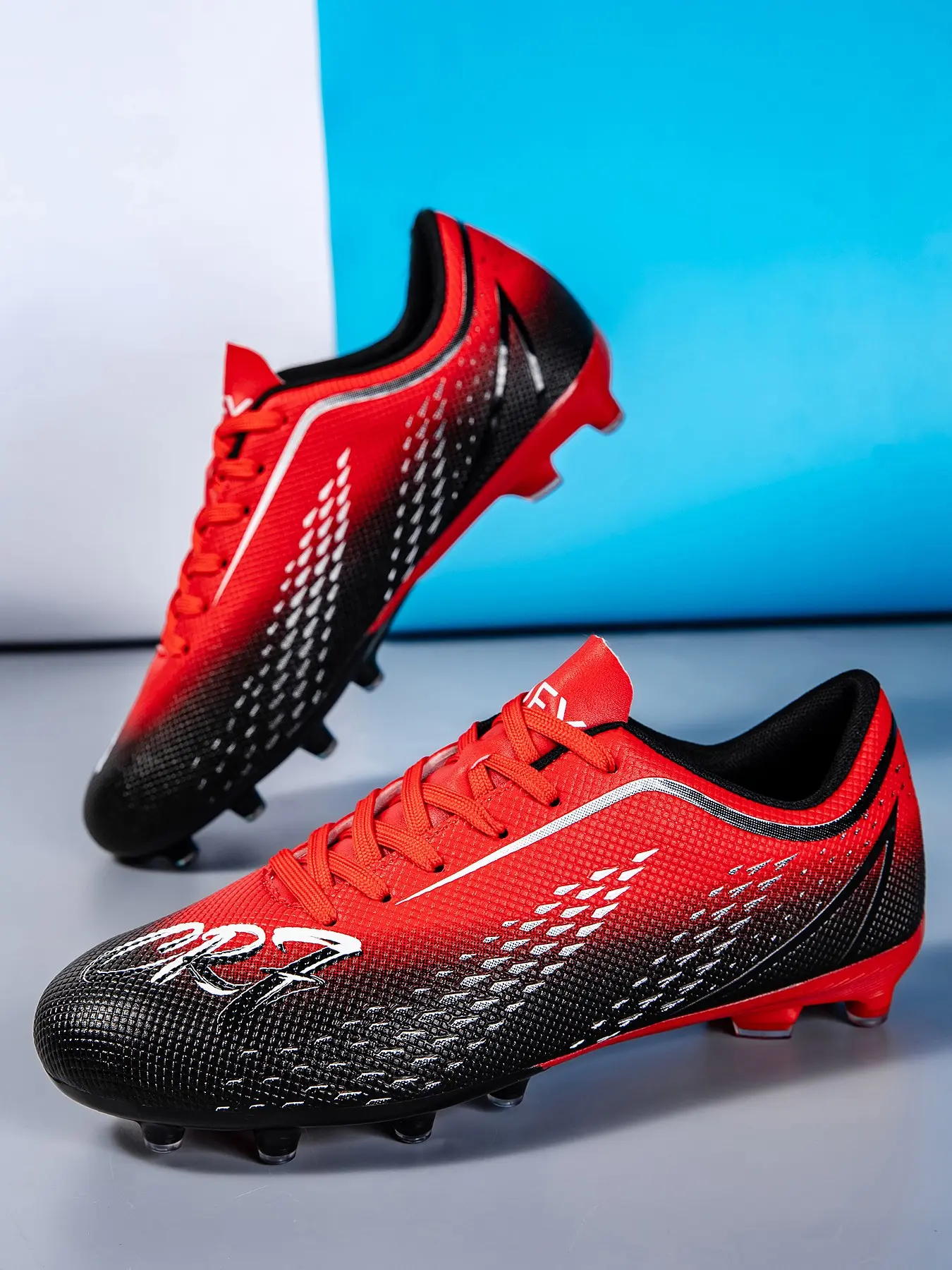 Unisex Low Top Soccer Cleats, Football Cleats, Ag Studs, Anti-Slip Durable PU Leather, Argyle Pattern, Ideal for Short Grass Fields, All-Season Sporty Style, Shoes Cleats