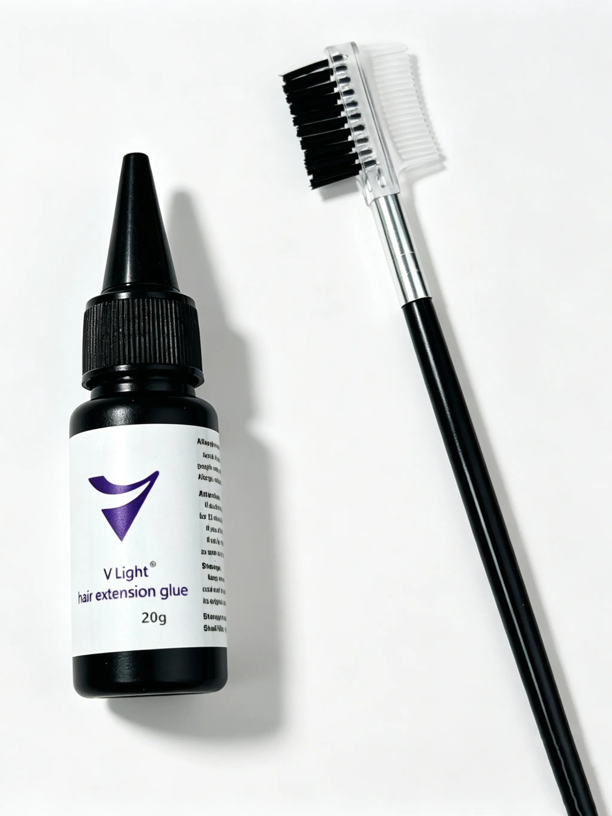 V Light Hair Extension Glue 20g, Low Sensitivity Traceless Long-Lasting, Dual-Head Comb Brush Set, Special Tool for Real Hair Extensions