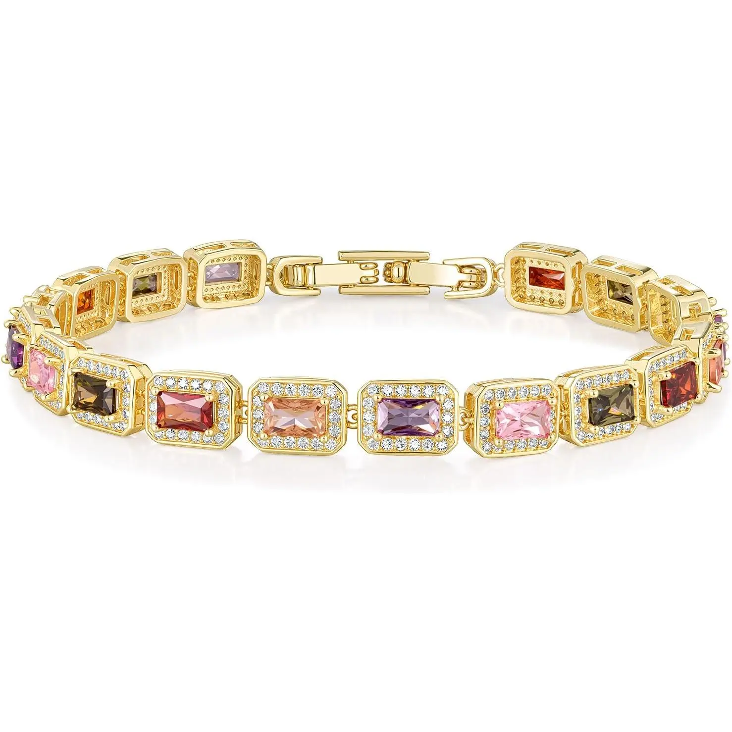 Gemsme Rainbow Tennis Bracelet for Women Men, Colorful Cubic Zirconia Bracelet with Extension Chain, Adjustable Tennis Bracelets for Women, Stylish Women Bracelets Jewelry