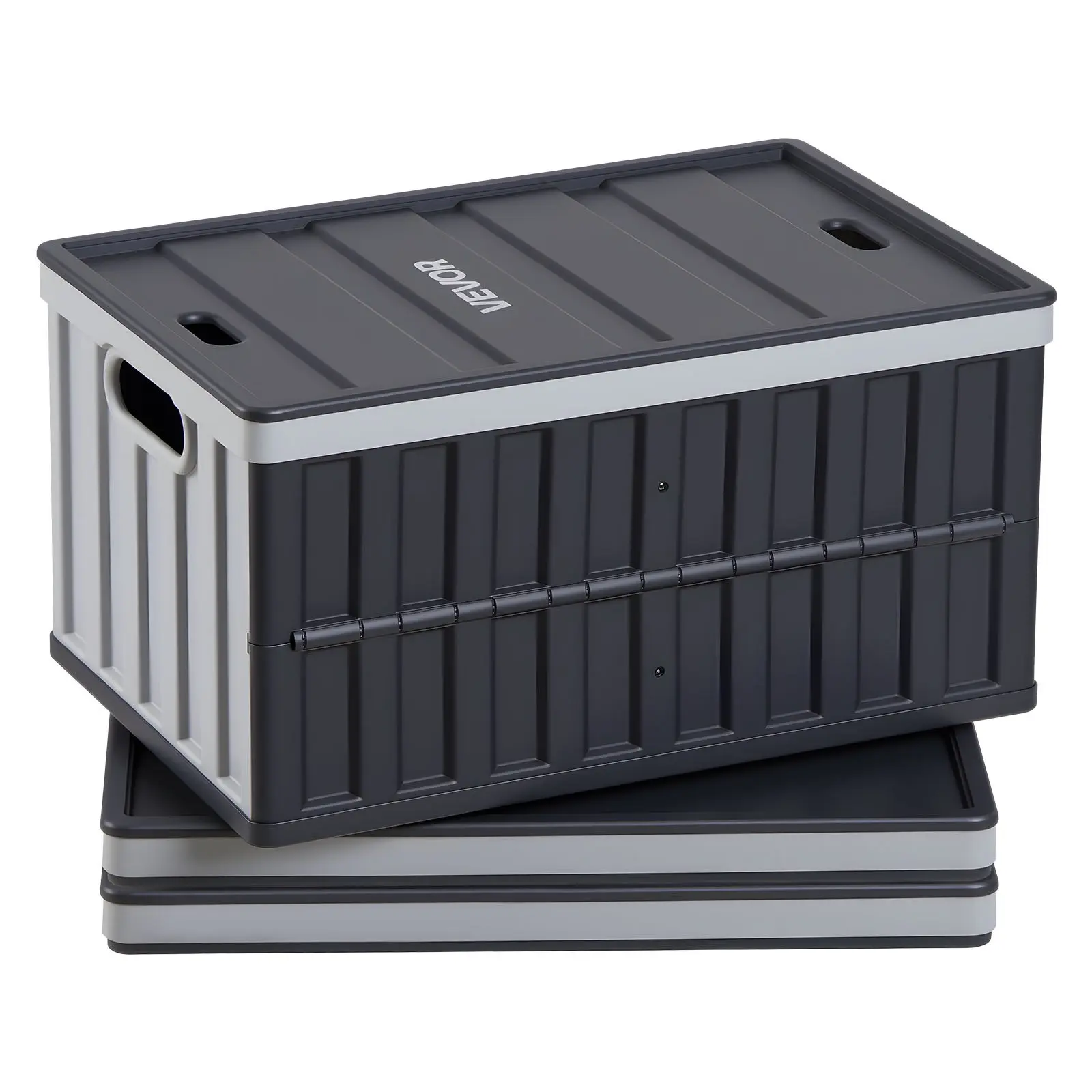 【DealsForYouDays】VEVOR Plastic Collapsible Storage Bins with Lids, 65L 3 Packs, Stackable Folding Storage Crates with Handles, Holds 84 lbs Per Bin, Heavy Duty Containers, Space-Saving Baskets, for Home Organizing