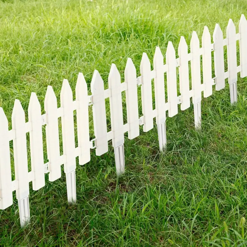 8-Piece White Garden Fence, Includes 8 Insertable Lawn Fence Panels, Decorative Plastic Edging for Landscape Paths, Flower Beds, and Plant Courards, Decorative Garden Fences, Garden Supplies