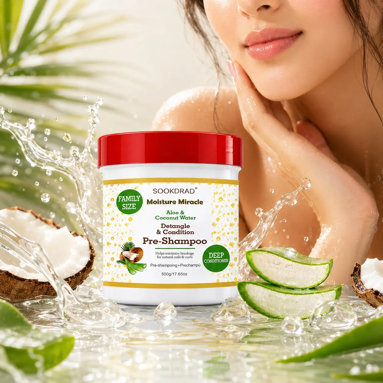 Pre-Shampoo, Aloe Coconut Water, Detangle, Condition, Minimize Breakage, For Natural Coils, For Natural Curls, Family Size, Deep Conditioner, 500g/17.65oz