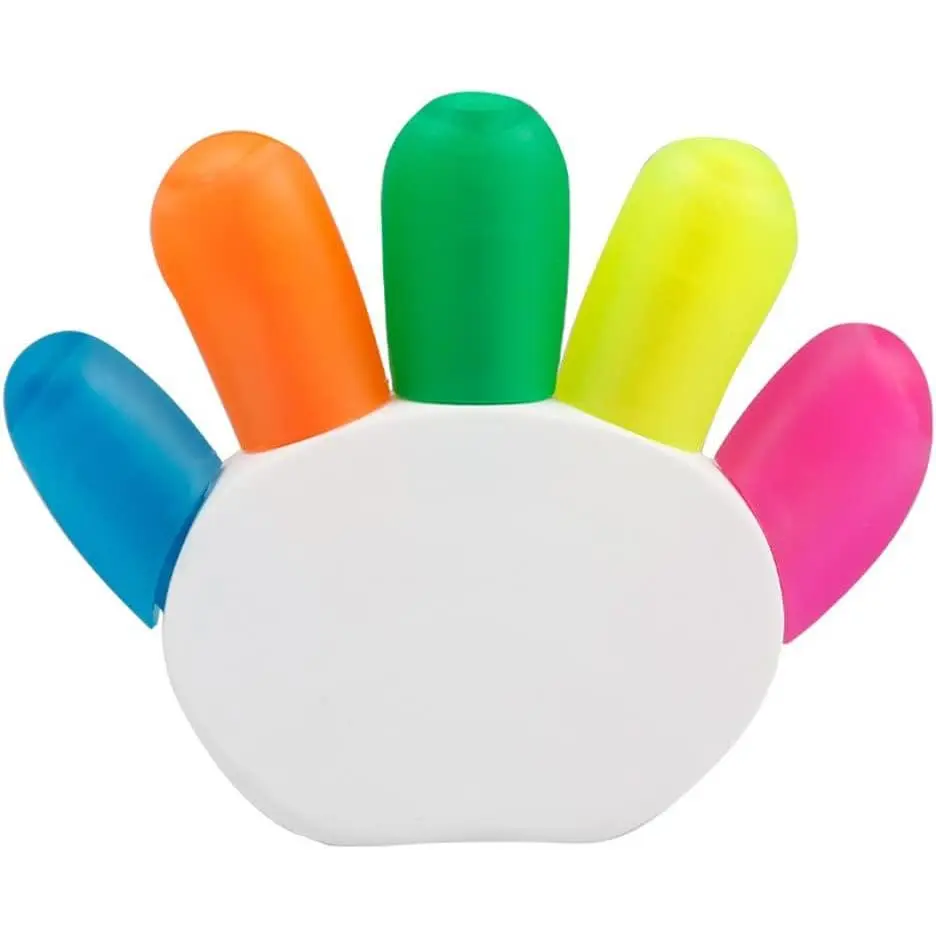Creative 5 Color in 1 Hands Shape Highlighter Marker, Multicolor Fluorescent Highlighter Pens for Coloring Book, Journal Planner and Note Taking, etc.