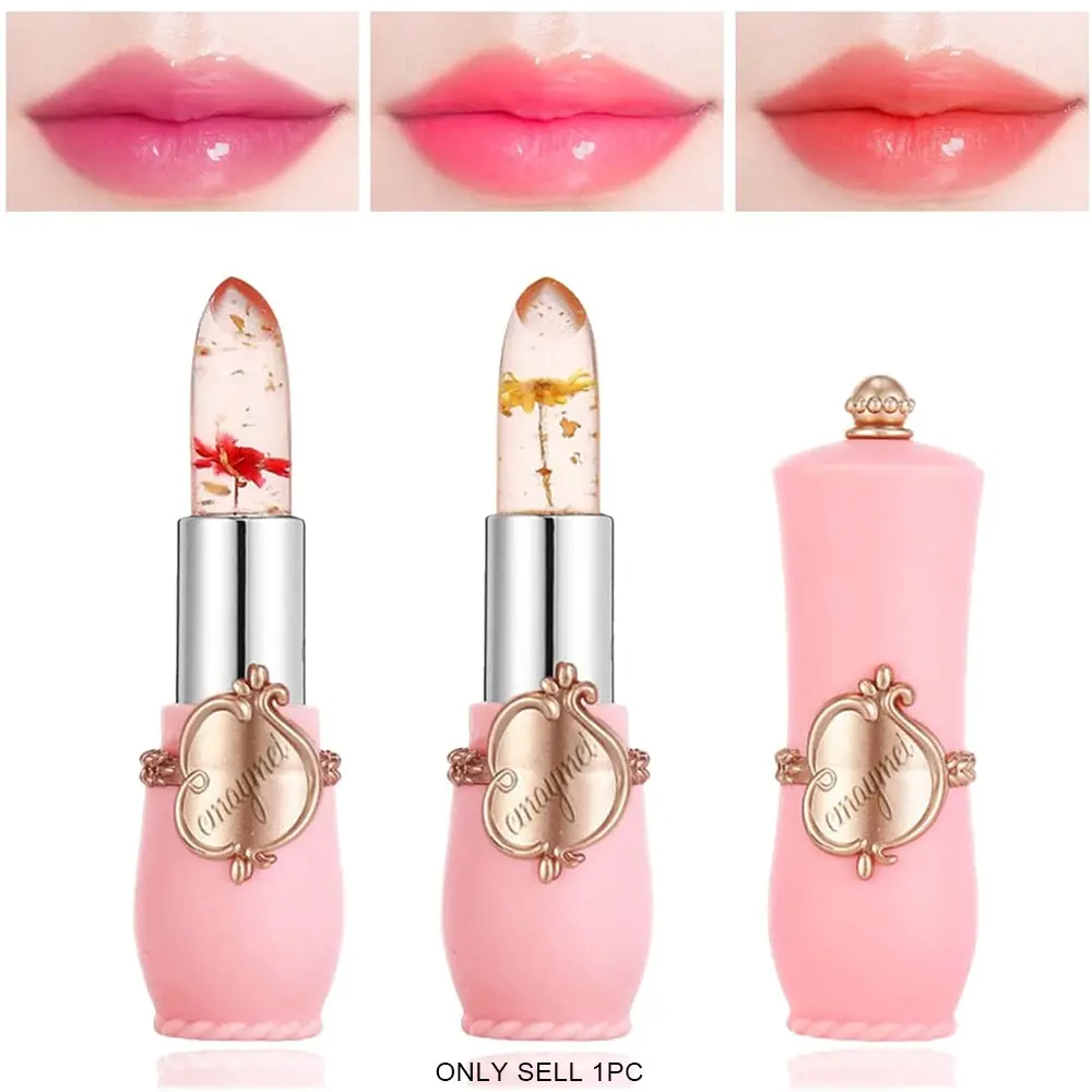 1-piece crystal jelly flower lipstick, magical temperature-changing lip gloss lipstick, PH transparent magic lipstick, long-lasting nourishing moisturizing Glossy lipstick, Makeup, Crystal Clear Gloss
