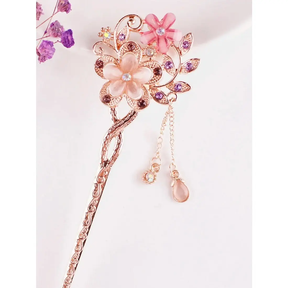 Flower Hair Clip for Women, Elegant Floral Hair Pin with Tassel Charm, Vintage Boho Hair Accessories, Trendy Chinese Inspired Hairpiece for Girls, Delicate Hairstyle Decor for Wedding, Party, Holiday, Vacation and Daily Wear