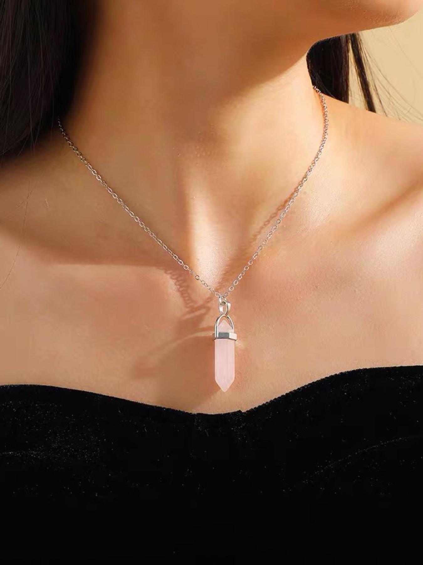 Natural Crystal Necklace Set, 6 Pcs/set Wish Card Necklace, Fashion Pendant Necklace for Women & Men, Trendy All-match & Exquisite Jewelry for Birthday Gift, Gifts for Girlfriend, Amethyst Crystal, Natural Healing Crystal, Crystal Jewellery
