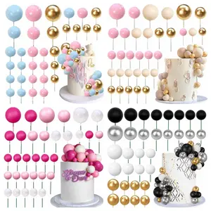 32 Colorful Ball Cake Decorations Set, Blue, Gold Foam Balls, DIY Cake Accessories for Birthday, Wedding, Theme Parties