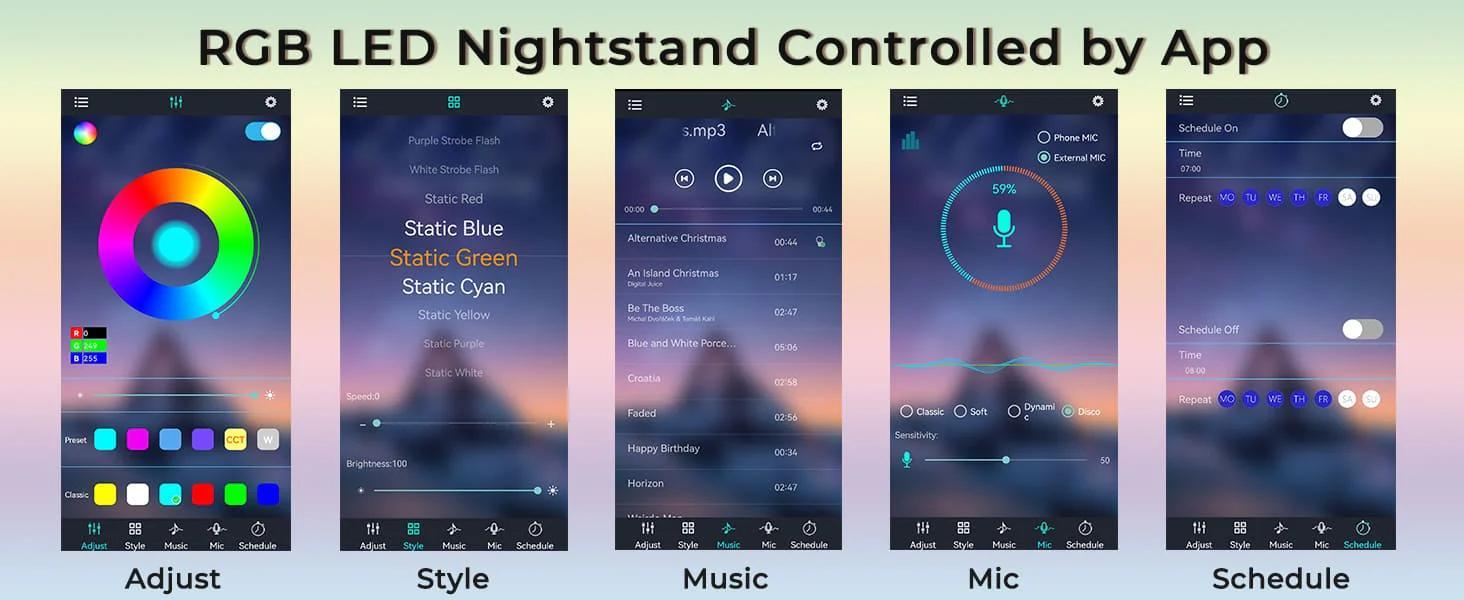 Sikaic LED Nightstand with 3 Storage Drawers Grey Modern Bedside Table RGB Lights Charging Station Engineered Wood Assembly Required Bedroom Set