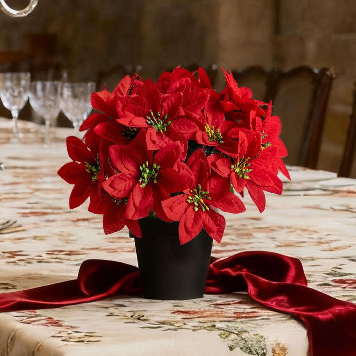 Christmas artificial poinsettia bouquet for home, outdoor, tabletop, garden decoration, Christmas decoration