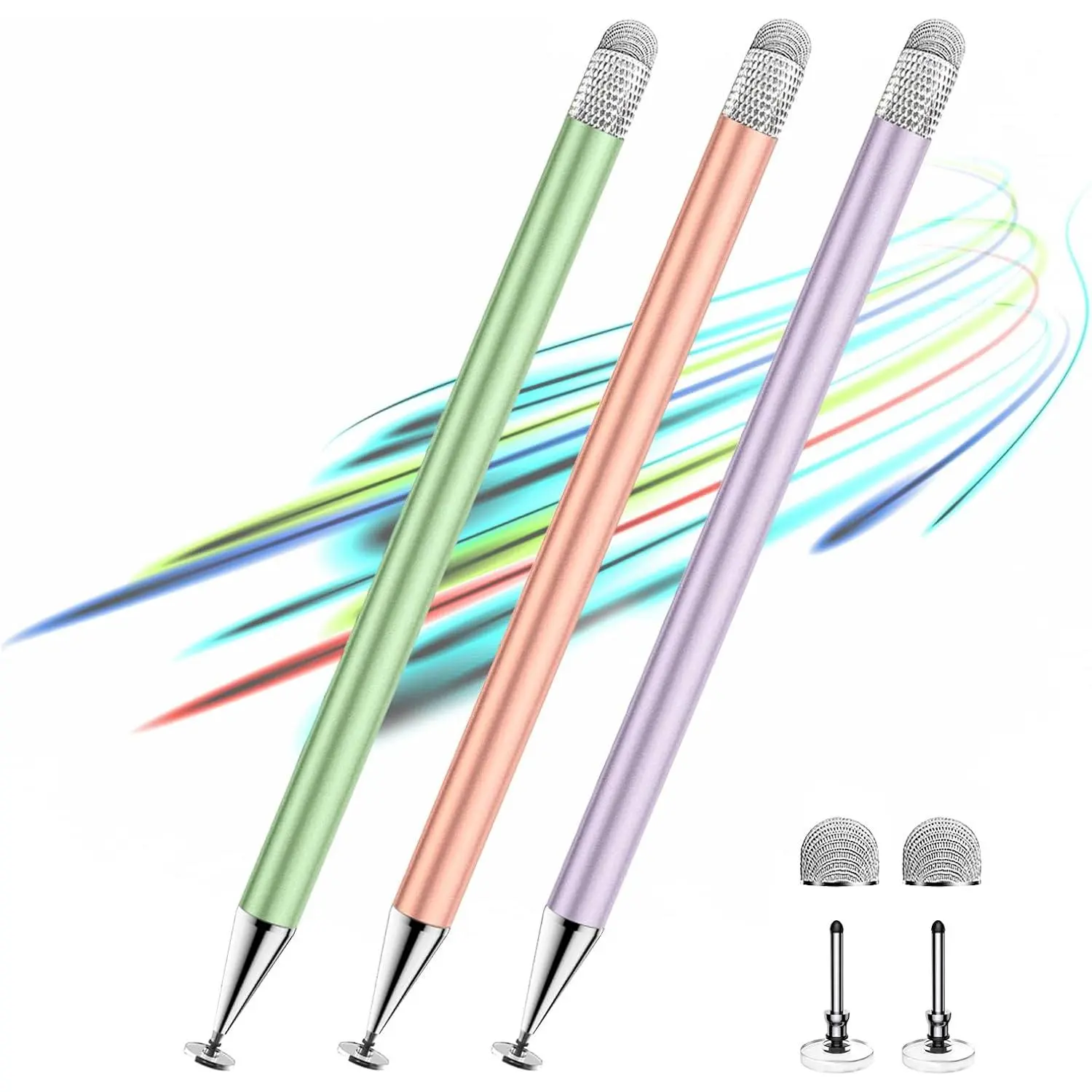 Stylus Pen for Touchscreen ipad.2-in-1 Tip for   | 3 count,Disc & Fiber Tip,High Sensitivity,No , for ipad//Android/Tablets,Lightweight Alloy,4 Tips