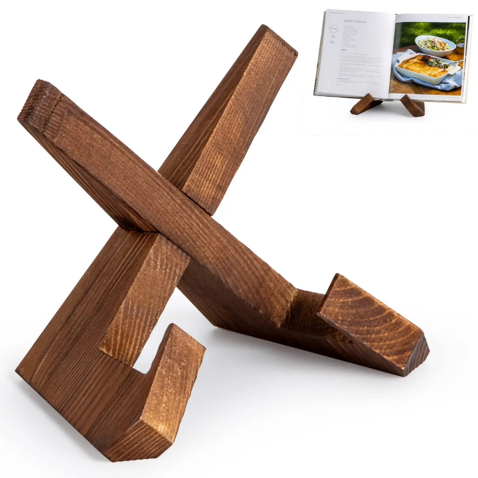Wooden Recipe Bookshelf, Kitchen Countertop Organizer, Multi-Functional Display Rack, Cooking Accessories
