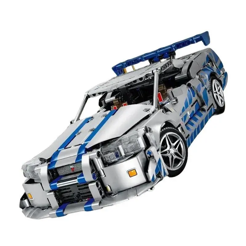 1 Set Fast & Furious Style GTR Drift Car Building Bricks, Silver & Blue Speed Racing Vehicle Model with Aero Body Kit, STEM Educational Toy for Teens Adults Age 12+, Collectible, Collectors Block Set, 2026 Hot Sale