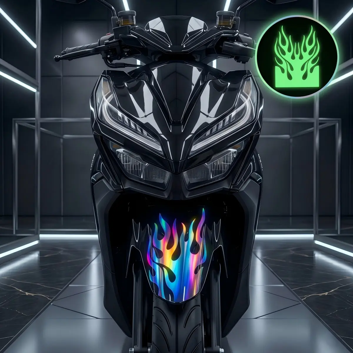 1pcs War God Flame Sticker, Waterproof Motorcycle Decal, Flame Design Wallpaper, Scratch Cover, Cool Customization, Universal Fit, Motorcycle Stickers, Motorcycle Decoration, Sticker Decals