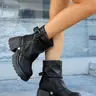 Women's Retro Fashion Chunky Heel Short Boots, Buckle Turn-Down Work Boots, Height-Increasing Anti-Slip, Casual Comfortable Daily Wear, Fashionable Boots