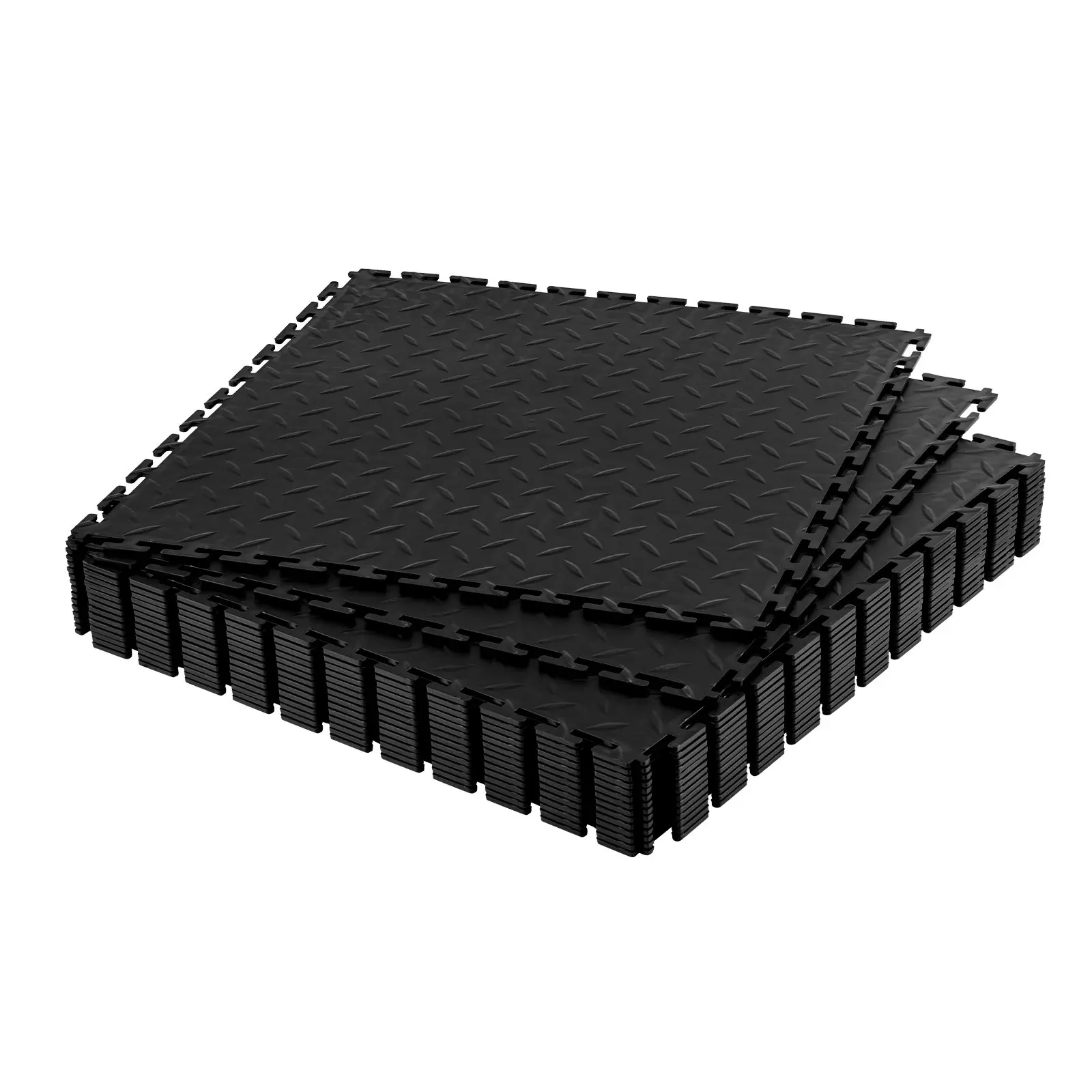 VEVOR Interlocking Diamond Plate Garage Floor Tiles, 16-Pack 20.2x20.2x0.2in Slip-Resistant PVC Mats, Modular Flooring for Workshop, Warehouse