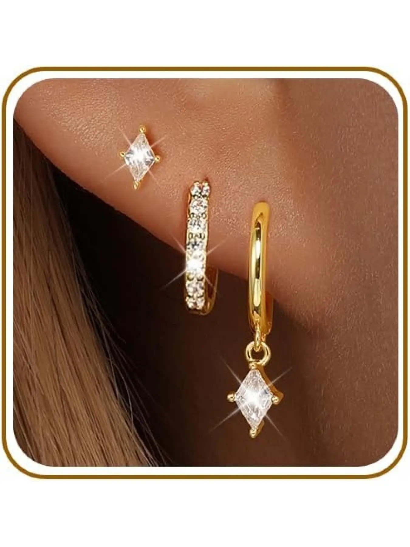 3Pcs/6Pcs Golden Hoop Earrings Set for Women, Huggie Hoops and CZ Studs, Hypoallergenic Dainty Earrings for Sensitive Ears, Cartilage Earring Stack Jewelry Gift