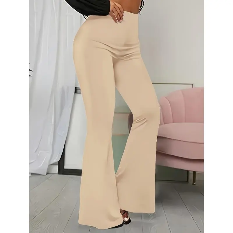 Solid Color Flare Leg Pants TL60688 Elegant Forbidden Pants for Women Comfortable Flowy Spandex Fabric Perfect for Casual Party Occasions Black Chic Womenswear Bottom