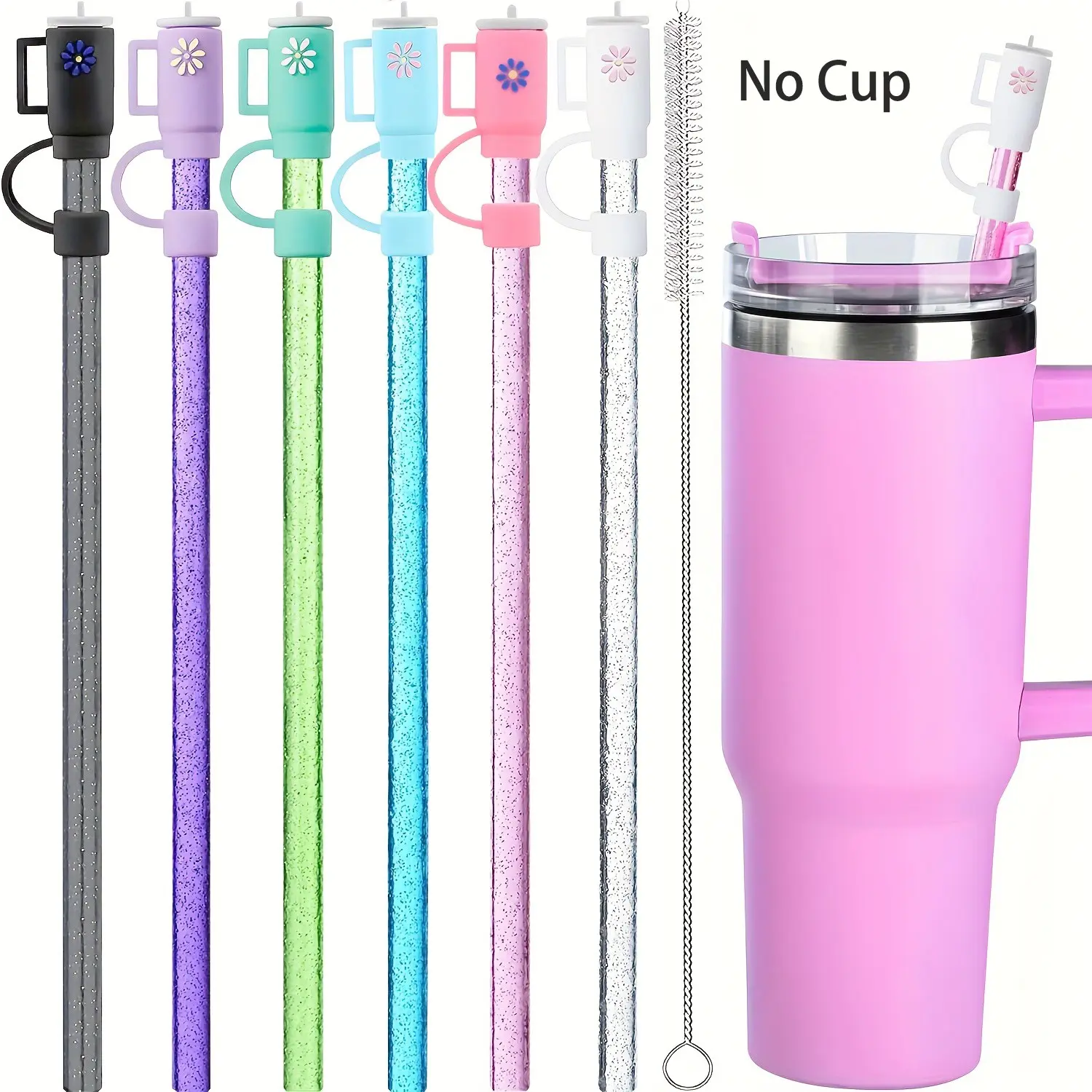 Reusable Straw Set with Lids for 40oz, 30oz, 20oz Tumblers, Includes Cleaning Brush, Durable Plastic, Ideal for Kitchen & Dining, Straw And Lid