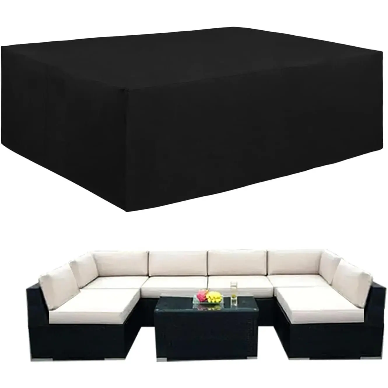 600D Heavy Duty Patio Furniture Cover, Outdoor Rectangular Table and Chair Set, Waterproof Sectional Set (110"L x 84"W x 28"H, Black)