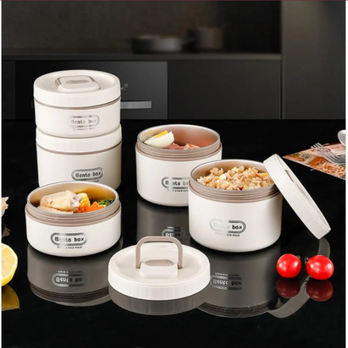 (3/4 Pcs) Stainless Steel Meal Prep Lunch Box Set  - Round, Microwave-Safe, Stackable, Leakproof Insulated Thermal Lunch Containers with Beige Bag for Adult To-Go Food & Travel Use, Picnic Essentials, Insulated Lunch Containers