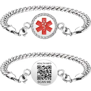 Upgraded Medical Bracelets Men Women with QR Code Medical Alert ID Bracelets - Titanium Steel Wristband Fits Wrists Up 8''-10'' - More Space Custom Emergency Med ID Info
