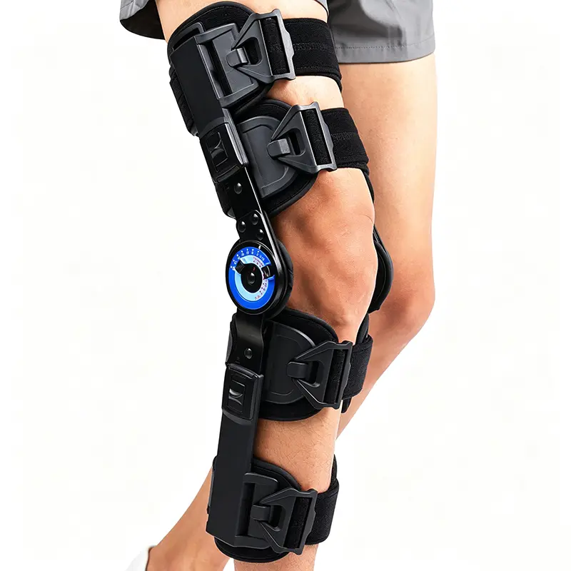 Adjustable ROM Hinged Post-Op Knee Immobilizer Brace - Aluminum Alloy Healthcare Support for Ligament Injury Rehabilitation, Breathable Daily Wear Brace