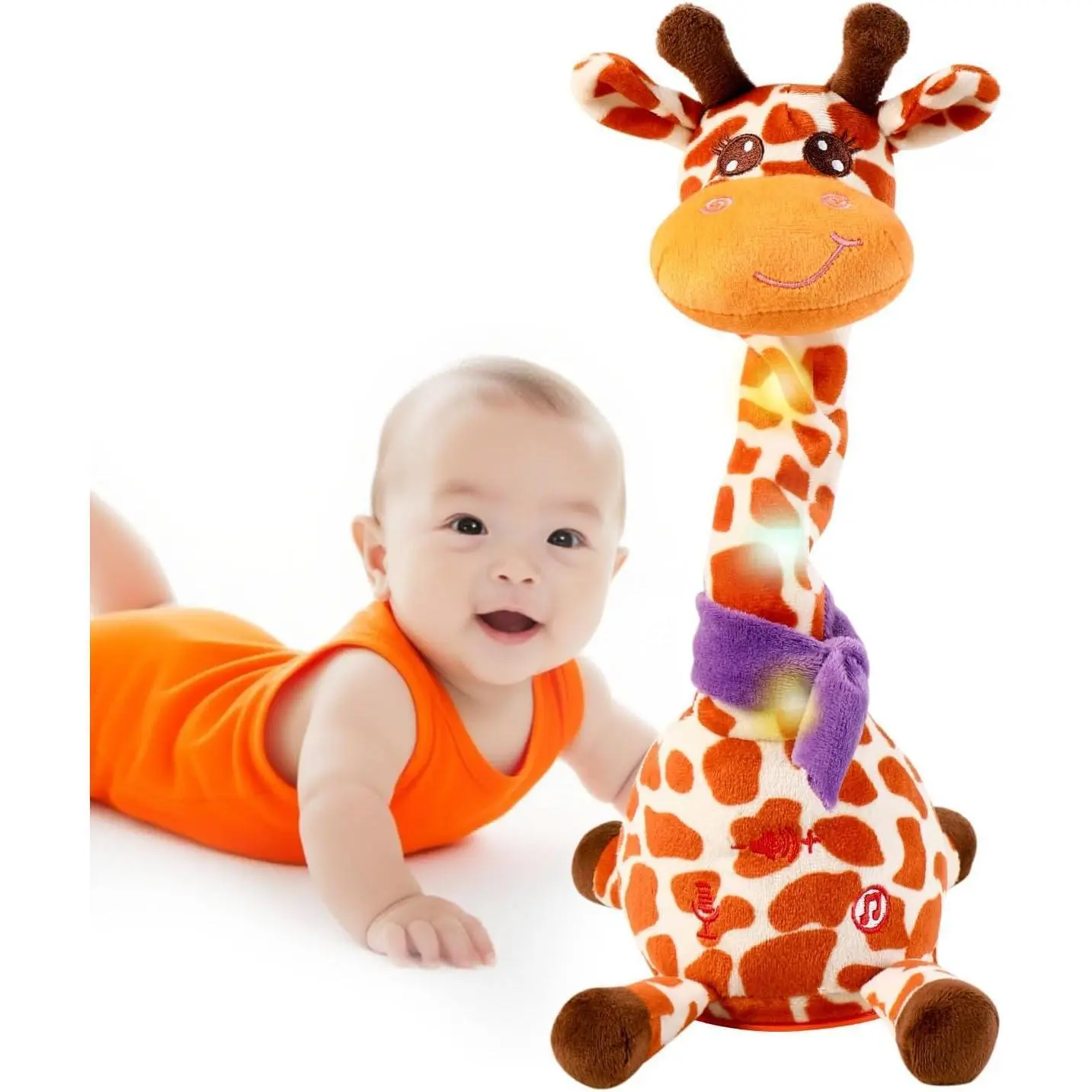 Dancing Talking Singing Giraffe Baby Toy, Tummy Time Toy Giraffe Stuffed Animal with Volume Adjtment, Singing 10 Children's Songs Light Up Toys, Repeating What You Say, Easter Basket Stuffers Gifts