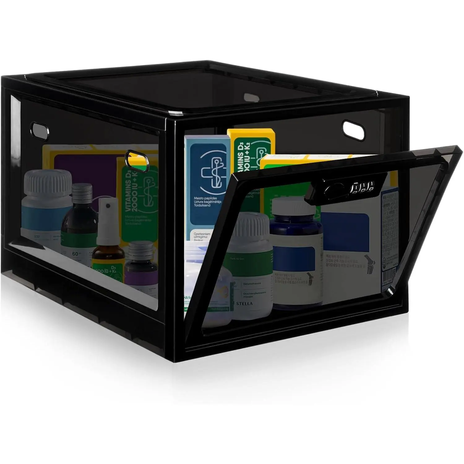 Medication Lock Box with Code, 12.6L Large Lockable Storage Box for , Snacks, Phone, and Electronics - , Clear Design with Charger Holes for , Office, Dorm, and Fridge