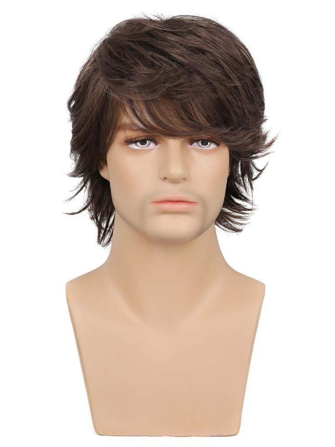 Men's 10inch Short Straight Layered Wig, Fashion Wig, Natural Fluffy Heat Resistant Wigs with Bangs, Synthetic Full Machine Wigs for Party, Daily Hairstyle Ideas