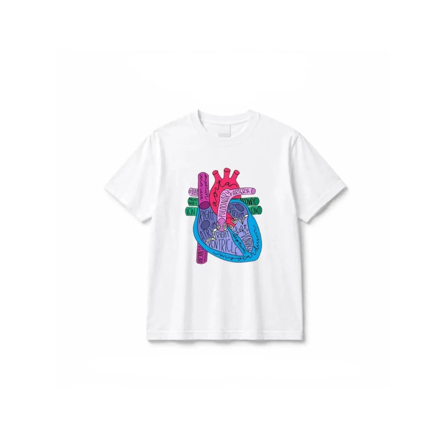 Breathable Ribbed Fabric Heart Anatomy Graphic T-Shirt - Casual Classic Cardiac Nursing Gift for Medical Professionals, Matching Everyday Jeans Shorts