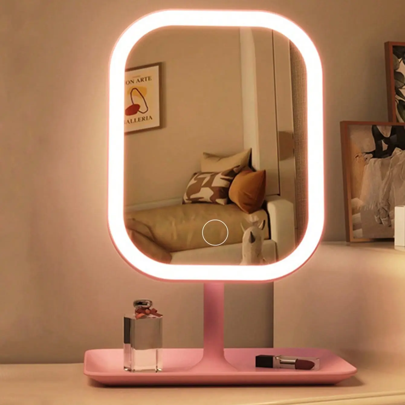LED Light Mirror, USB Rechargeable Foldable Lighted Mirror with 3 Colors Lighting, Portable Travel Touch Control Makeup Mirror, Home Decor