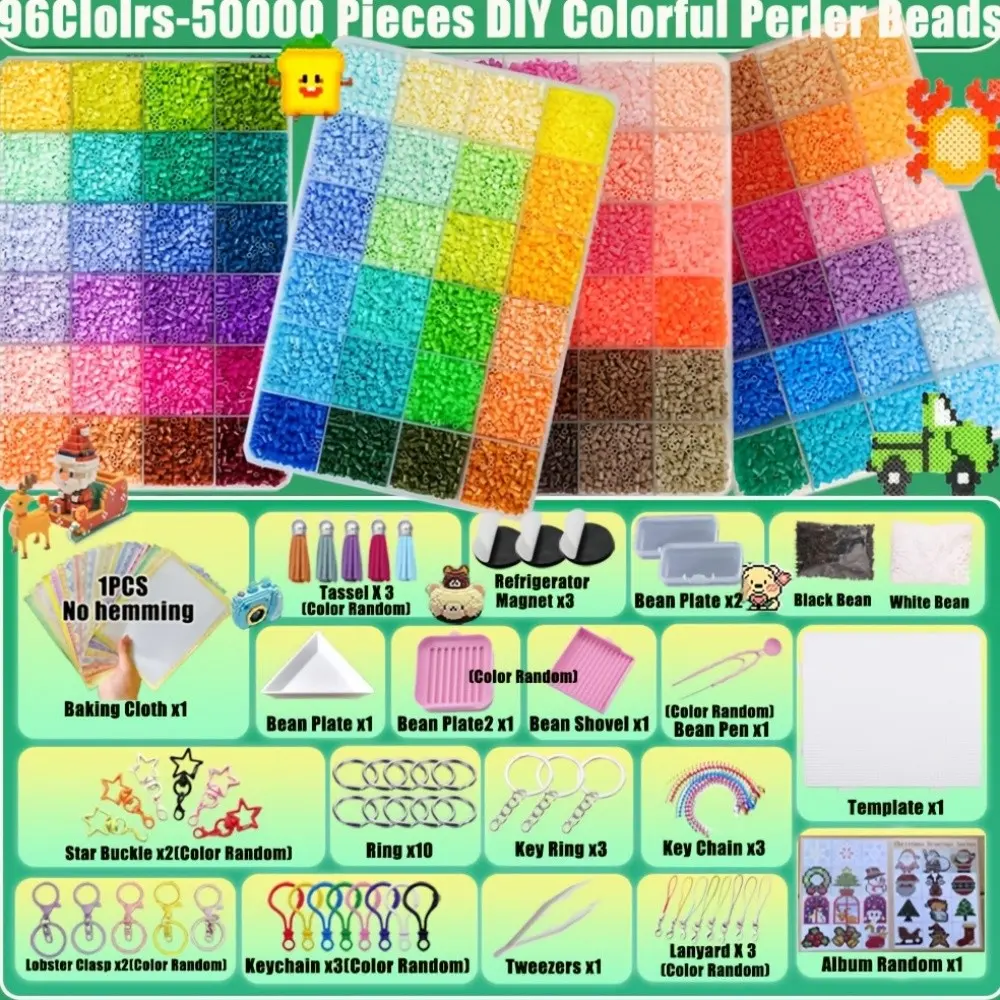 96 Colors/50,000 Premium Melting Beads, 44-Piece Deluxe Tool Kit, Fuse Beads 2.6mm, Jewelry Making Set, with Nail Board & Instructions