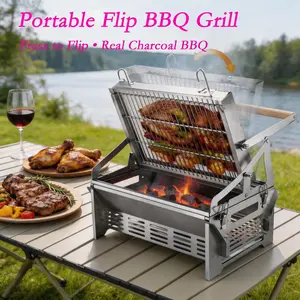 Portable Manual Rotating Grill, Foldable Stainless Steel Mini BBQ, Lightweight and Portable, Ideal for Camping, Picnics, Travel, Outdoor Cooking, Portable BBQs