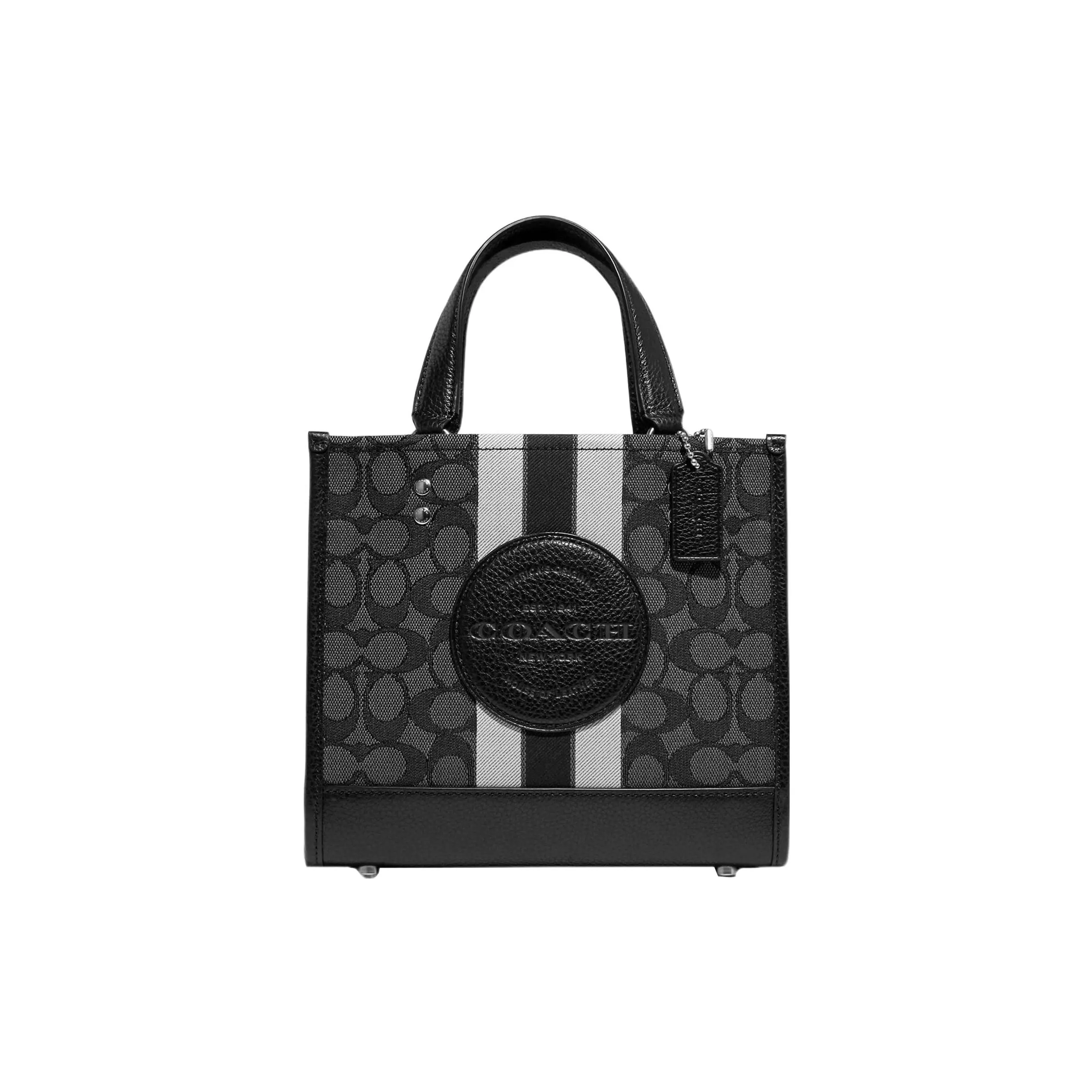 COACH Dempsey 22 Classic Jacquard and Pebbled Leather Tote Bag for Women, Small, Black Monogram