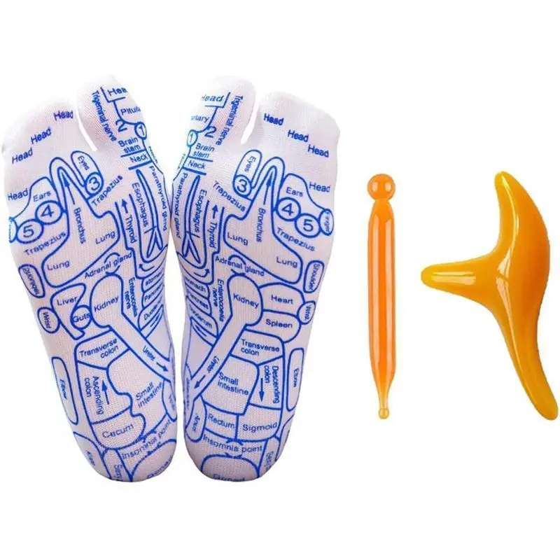 White Acupressure Foot Massage Socks Set with Massage Tool & Reflexology Charts, Comfortable Fit Foot Care Socks, Premium Material Full Foot Massage Kit, Ideal Body Care Gift
