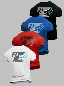 Men Women Fox Print Short Sleeves Loose Fit Casual Top, High Elastic Breathable Fabric, All-Season Wear, Trendy Outdoor Style Streetwear