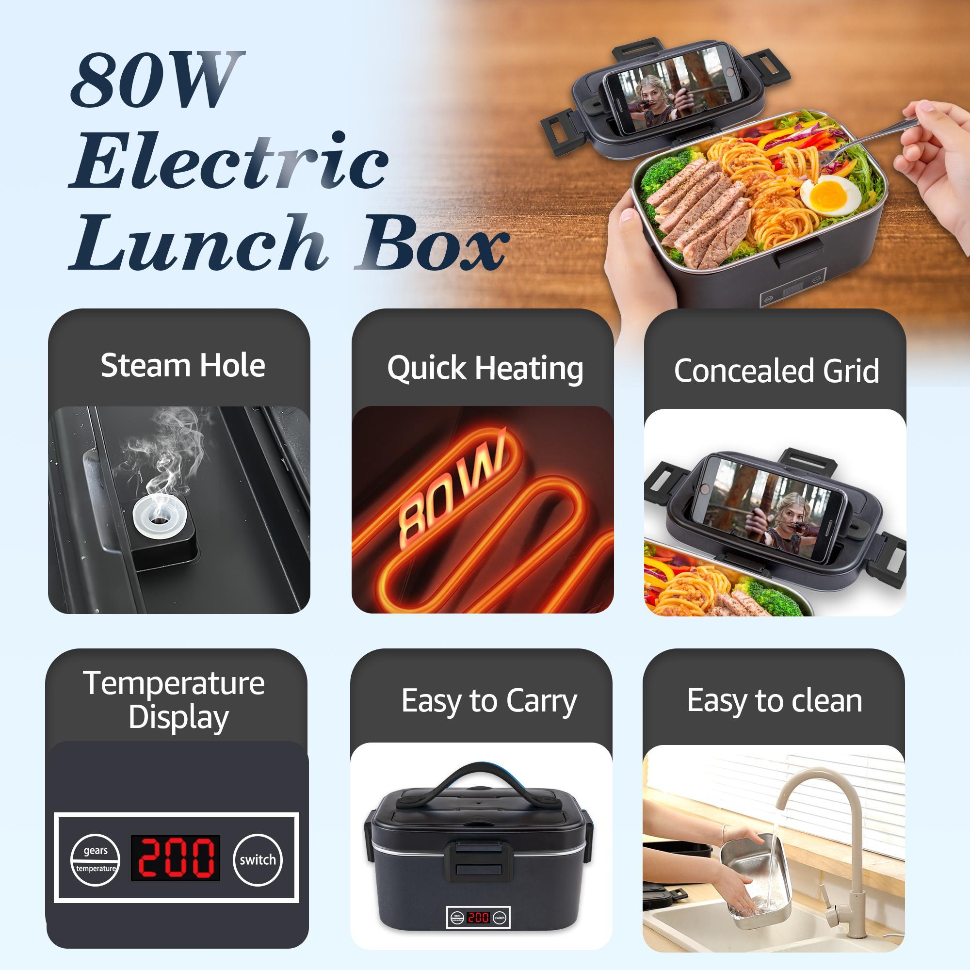 Nifogo Electric Lunch Box for Adults 80W Food Warmer Lunch Box 1.5&1.8L Stainless Steel Container&Bag Tableware 12V/24V/110V for Car/Truck/Work