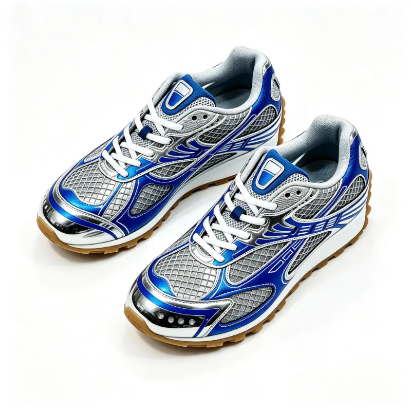Y2K Fashion Retro Metallic Blue Silver Mesh Sneakers Unisex Breathable Mesh Upper LaceUp Cushioned Gum NonSlip Comfort Streetstyle Footwear for City Outdoor Daily Use