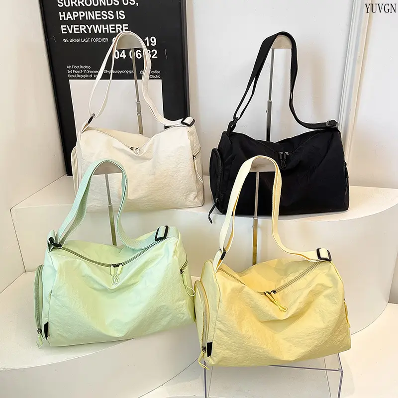 Soft Crinkled Nylon Hobo Shoulder Bag, Large Capacity Adjustable Strap Crossbody Tote, Multi Zipper Casual Weekender Handbag For Daily Commute & Travel