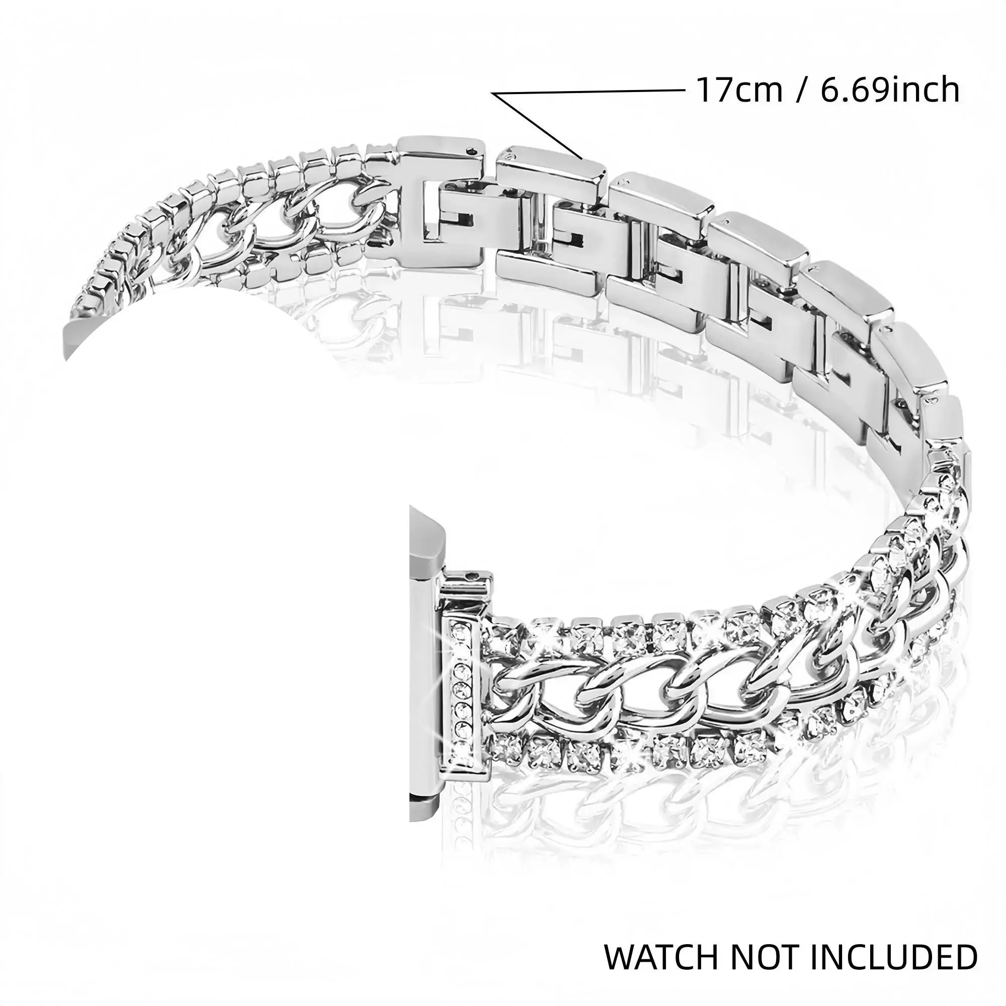 20mm Shimmering Chain Bracelet Watch Band, Rhinestone Decor Watch Band for Samsung Galaxy Watch 7 6 5 4 5 Pro 4 Classic 40mm 44mm 45mm, Women's Watch Band, Smart Watch Straps, Smart Watch Accessories, Wearable Tech Accessories, Smartwatch Accessories