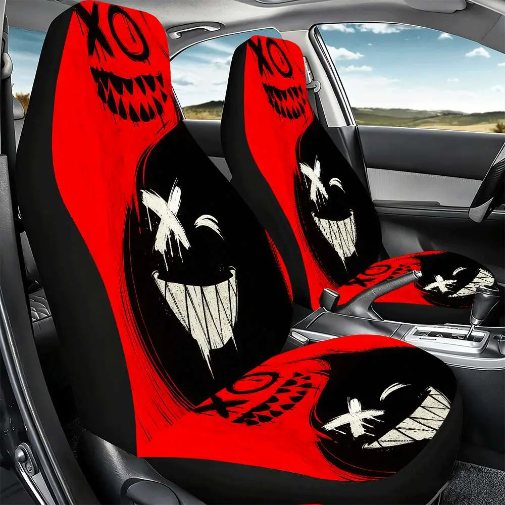 2pcs Spooky XO Smile Car Seat Covers Suitable for Front Seats, High Back Design, Material, Suitable for Cars SUVs and Trucks, Women's Car Accessories, Christmas Eve Scares, Halloween, Special Promotion Clearance