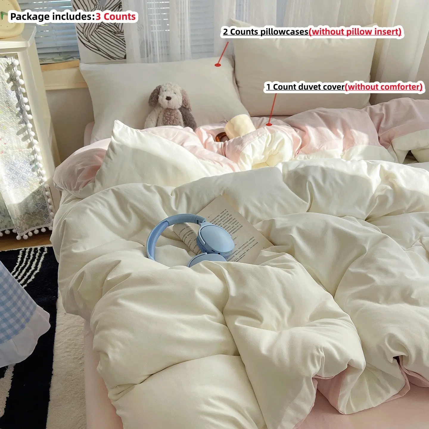 3pcs Light pink Comfy Bedding Set, Includes 1 Duvet Cover + 2 Pillowcases,without any filling , 100% Polyester, Single Twin Double Queen king  Size bed, Duvet Cover Sets