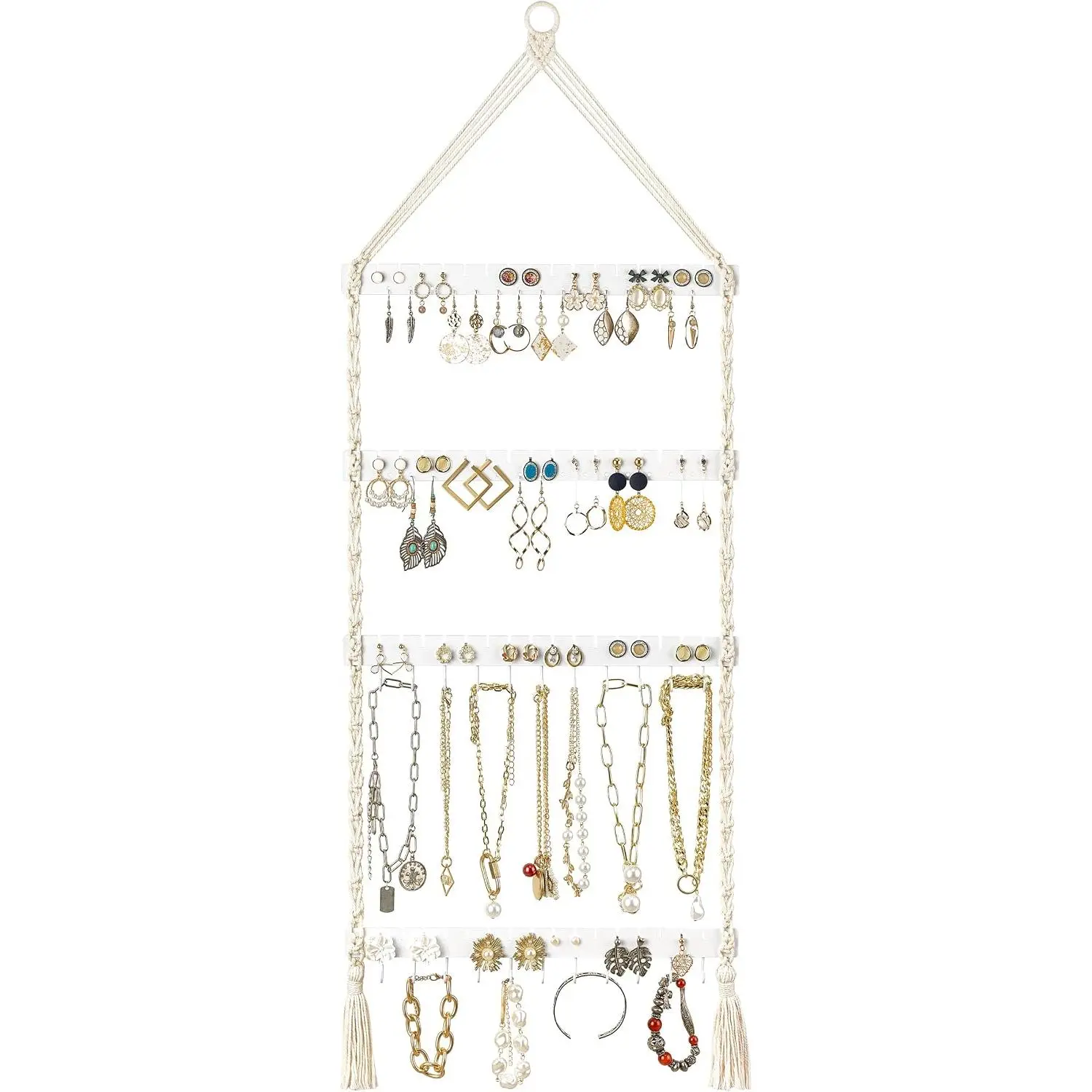 Organizer Macrame Necklace Holder Wall Mounted  Hanger Earring Holder Organizer Boho Decor Over Door  Display Necklace Rack for Necklaces Bracelets Earrings