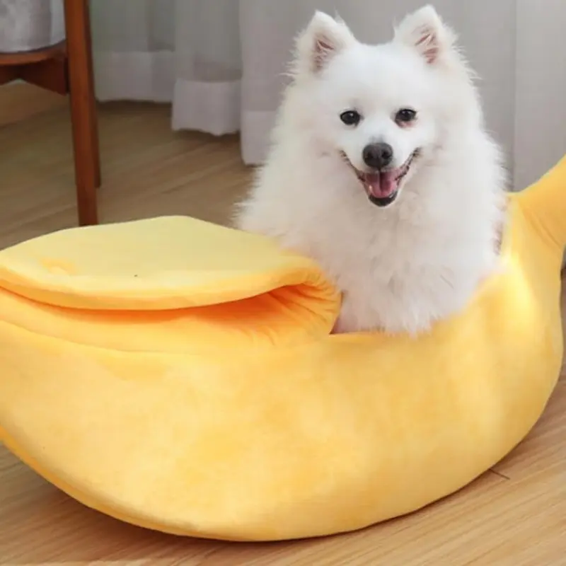Banana-shaped enclosed pet house, detachable and washable warm cave-style shelter for cats and dogs, a soft and cozy indoor resting bed specially designed for small cats and puppies, Puppy Bed