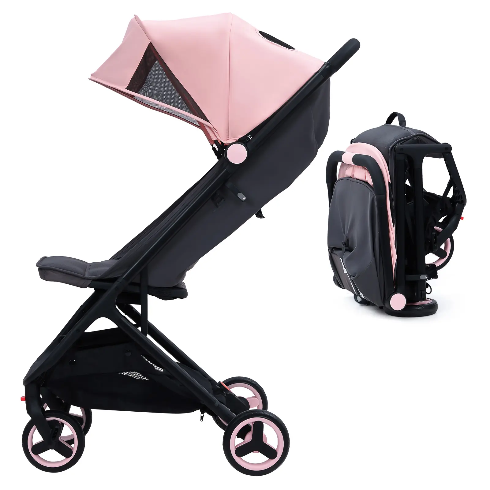 Lightweight Collapsible Baby Stroller – Adjustable Canopy & Footrest, One-Hand Fold, Reclining Seat, Large Storage Basket, 5-Point Harness, Airplane Friendly